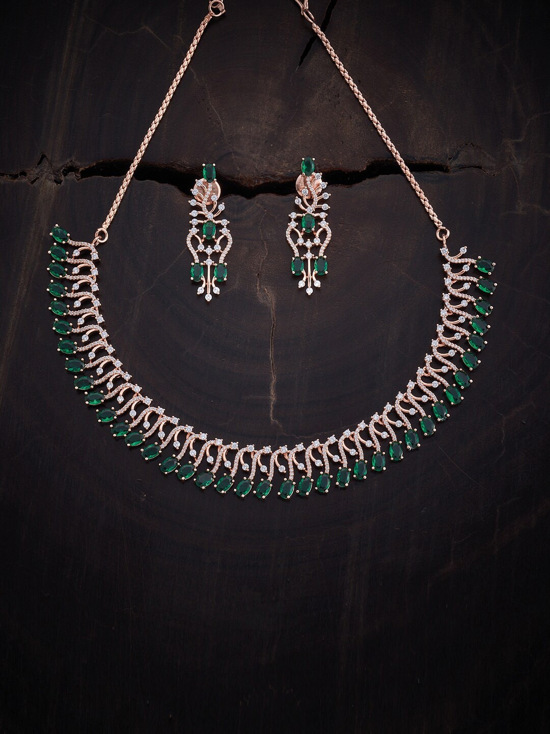 

Kushal's Fashion Jewellery Rose Gold-Plated CZ Stone-Studded Jewellery Set, Green