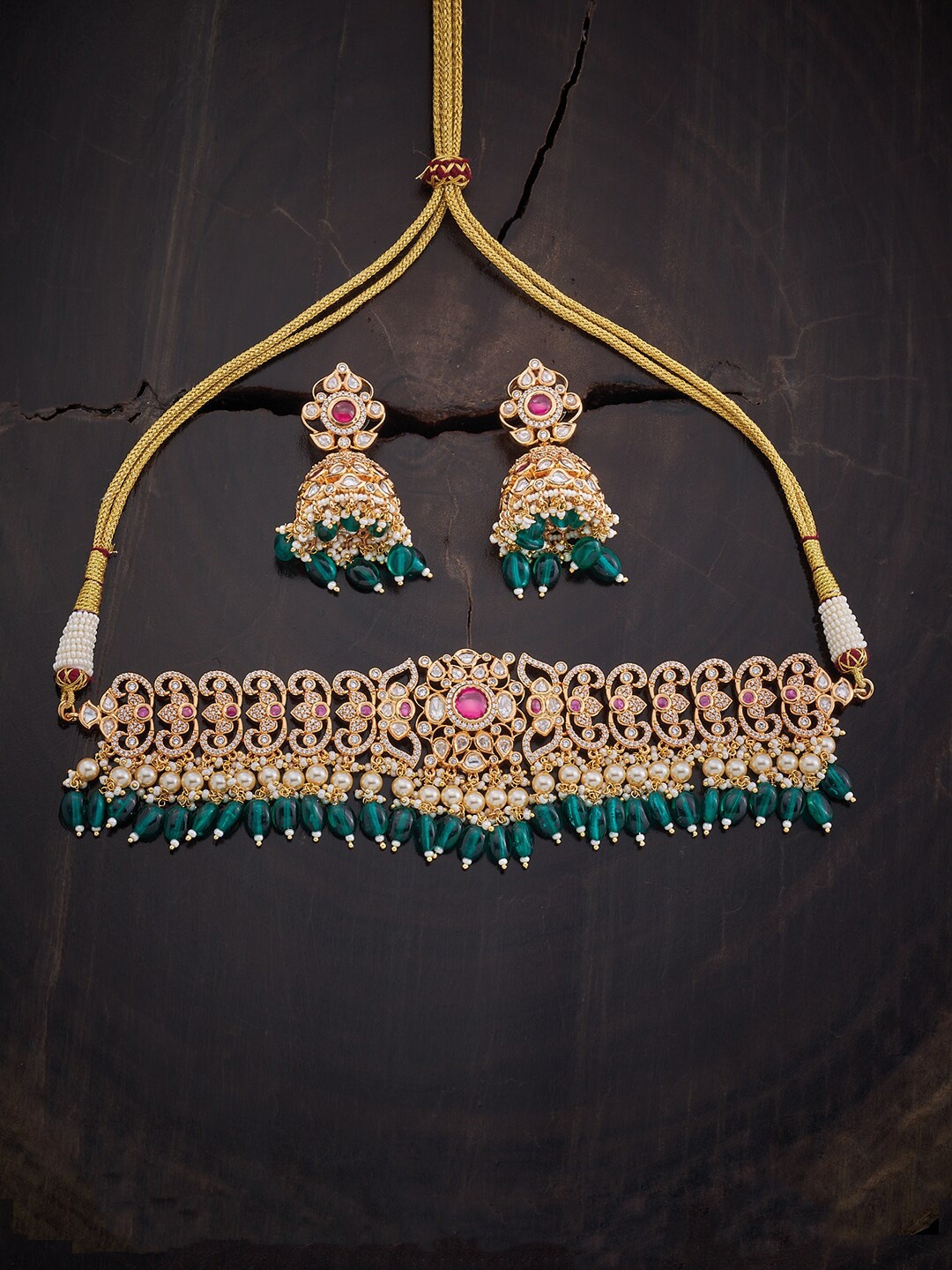 

Kushal's Fashion Jewellery Kundan-Studded & Beaded Jewellery Set, Red