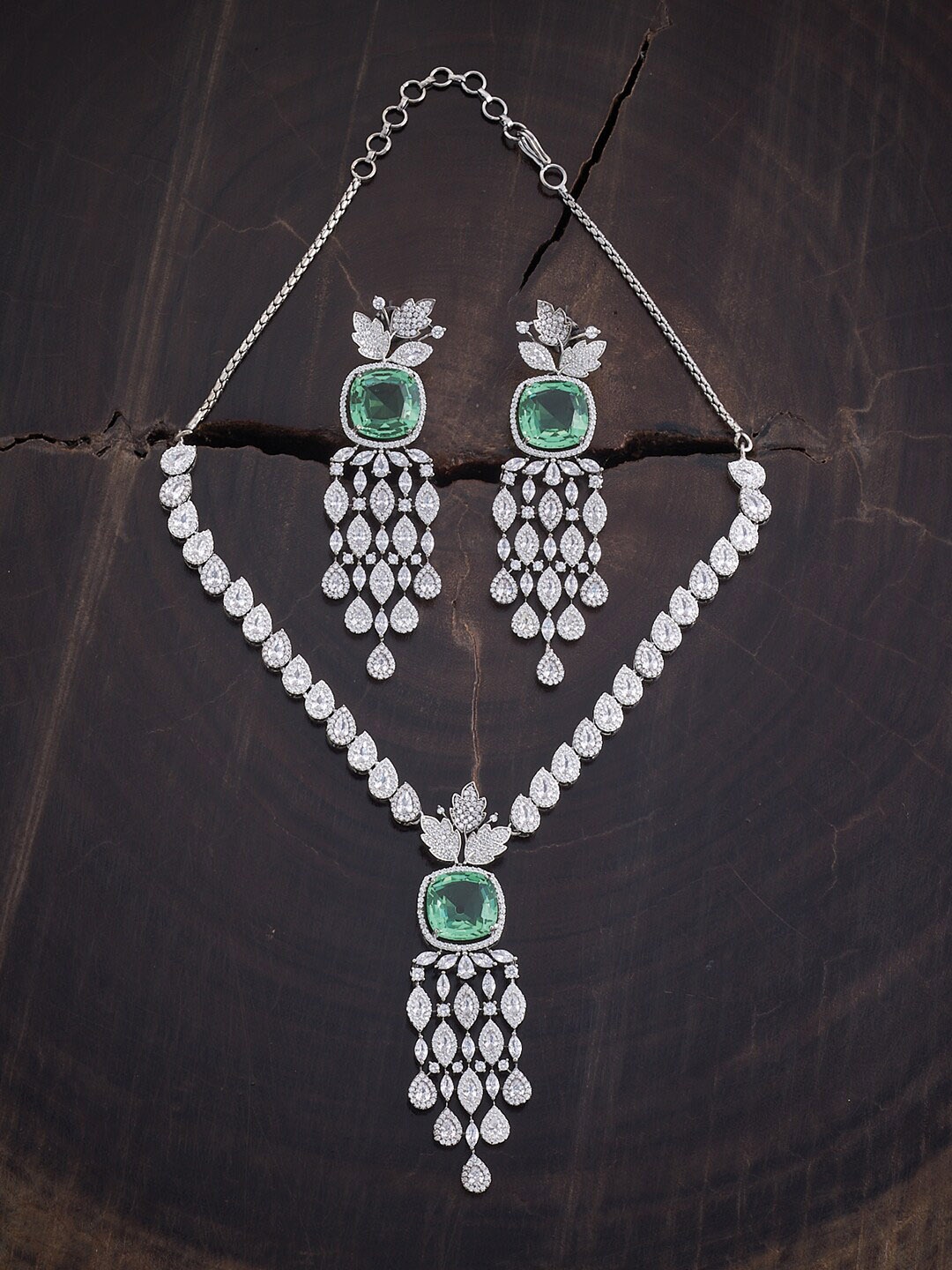 

Kushal's Fashion Jewellery Rhodium-Plated CZ-Studded Jewellery Set, Green