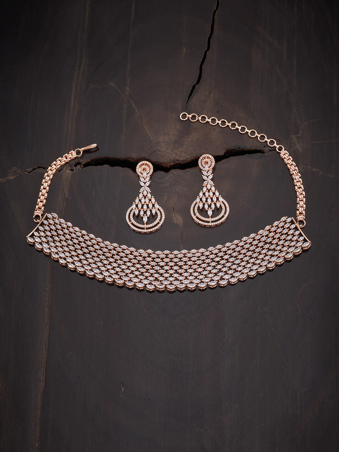 

Kushal's Fashion Jewellery Rose Gold-Plated CZ-Studded Jewellery Set, White