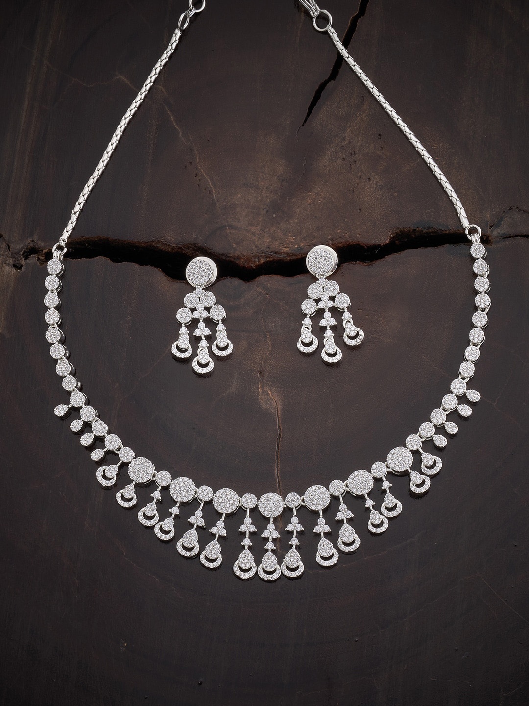 

Kushal's Fashion Jewellery Rhodium Plated CZ-Studded & Beaded Jewellery Set, White