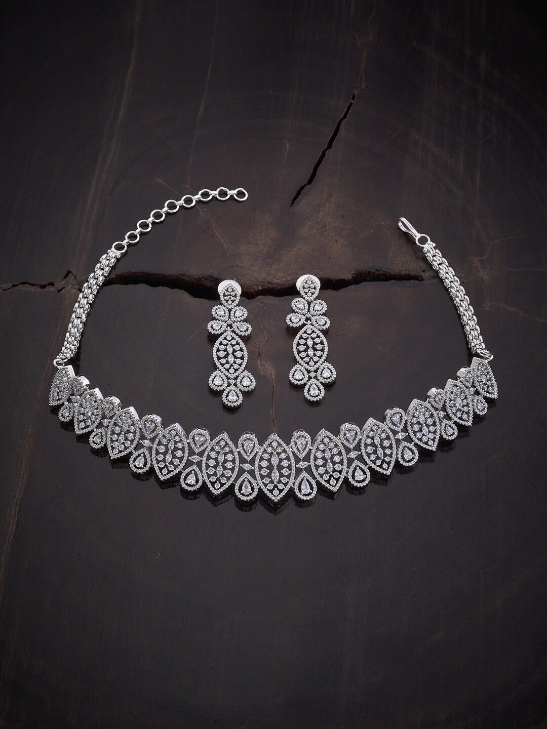 

Kushal's Fashion Jewellery Rhodium-Plated & CZ-Studded Jewellery Set, Silver