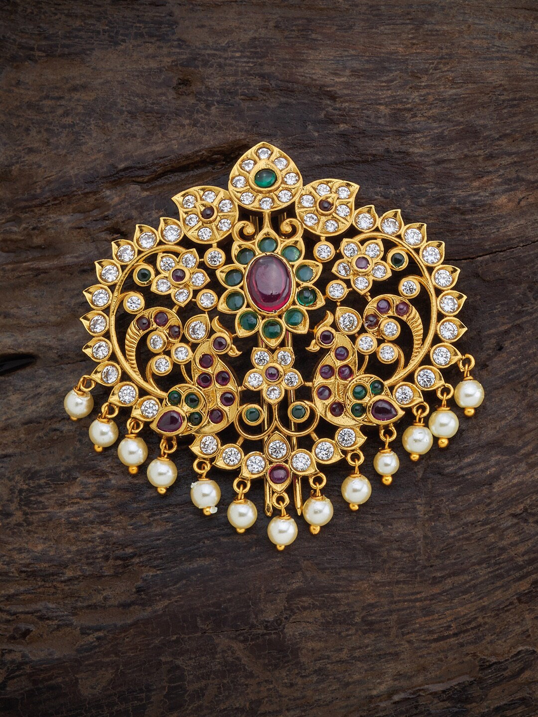 

Kushal's Fashion Jewellery Women Gold-Plated Stone Studded & Beaded Bun Pin, Pink