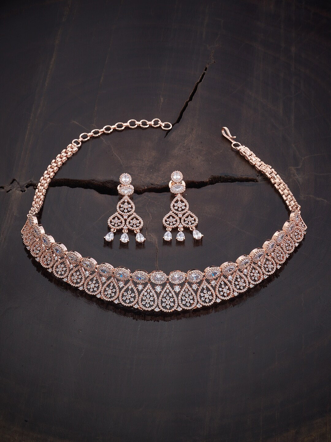 

Kushal's Fashion Jewellery Rose Gold-Plated & CZ Studded Jewellery Set, White