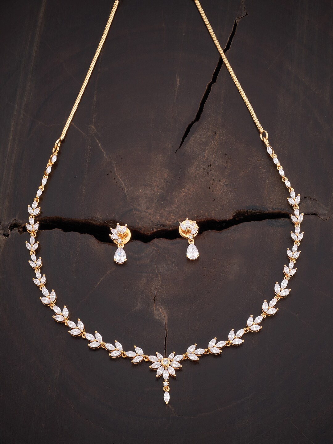 

Kushal's Fashion Jewellery Gold Plated CZ-Studded & Beaded Jewellery Set, White