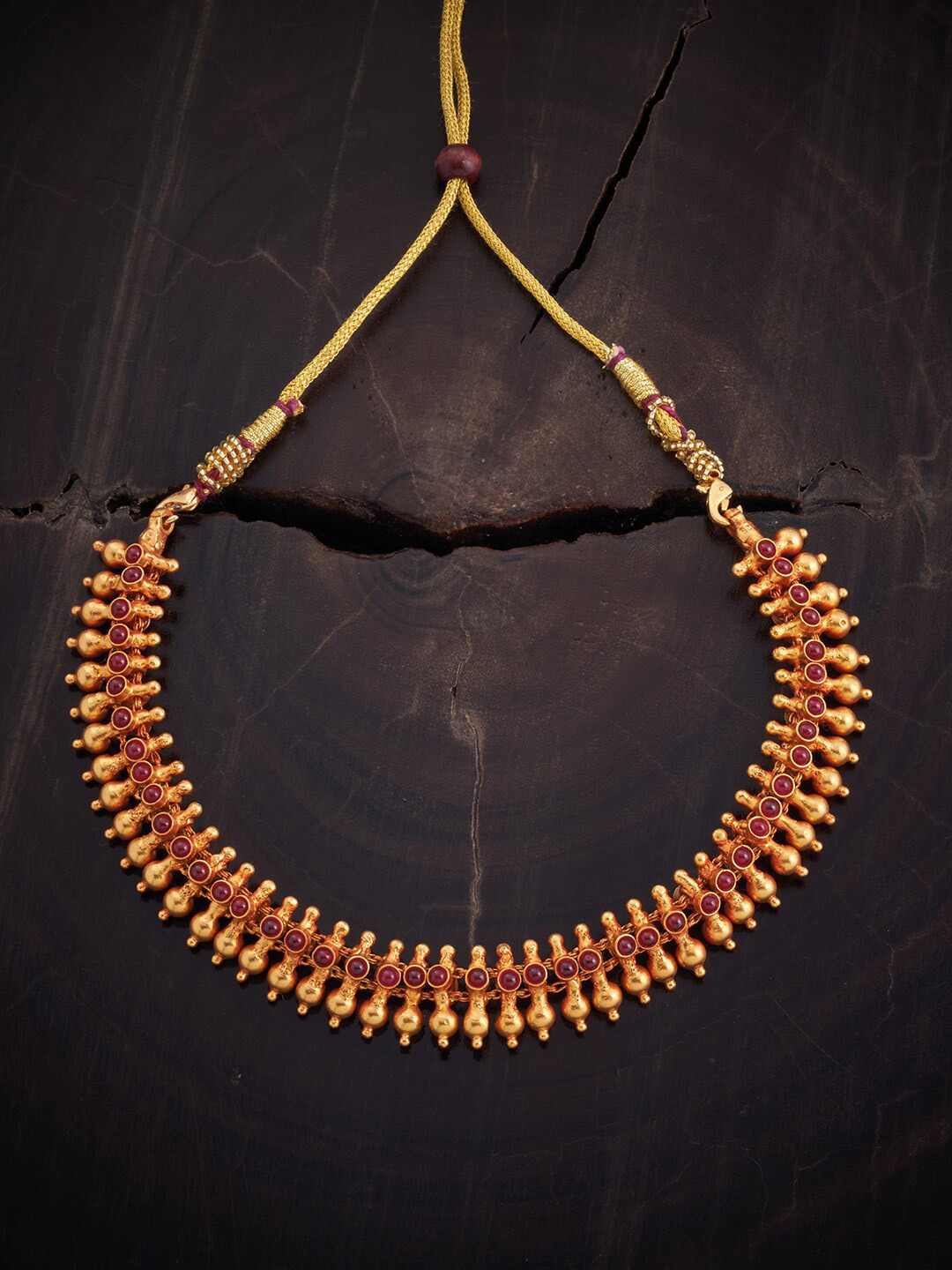 

Kushal's Fashion Jewellery Gold-Plated 92.5 Pure Silver Stone Studded Temple Necklace, Red