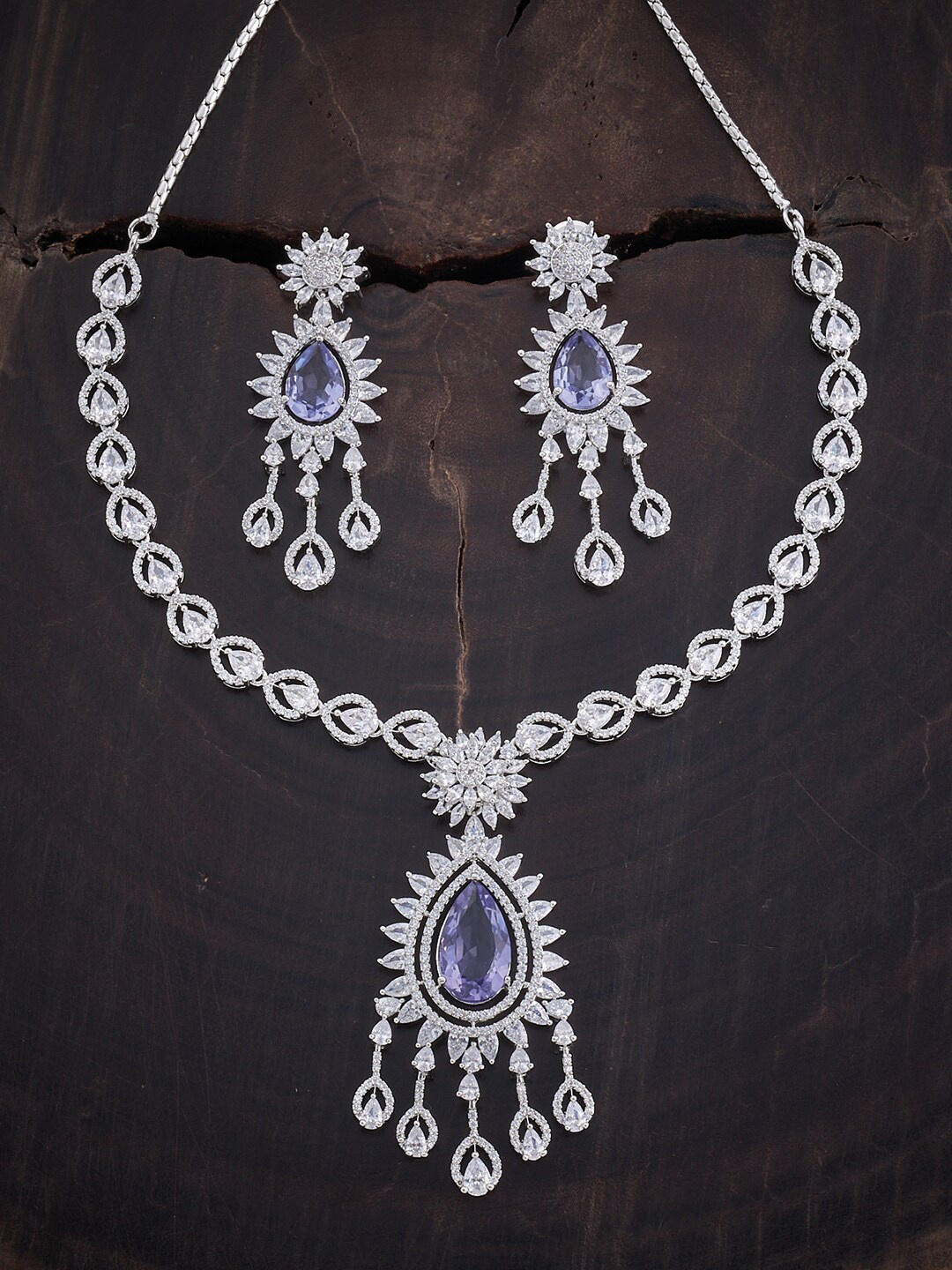 

Kushal's Fashion Jewellery Rhodium-Plated CZ-Studded Jewellery Set, Silver