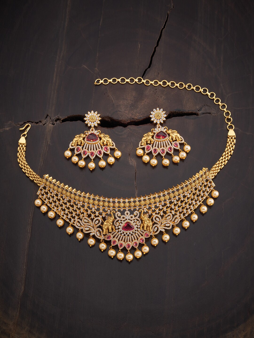 

Kushal's Fashion Jewellery Stones-Studded & Beaded Antique Jewellery Set, Red