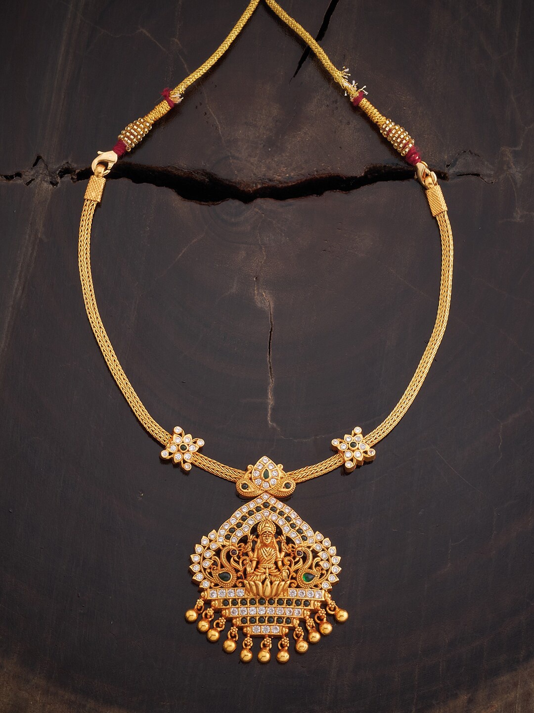 

Kushal's Fashion Jewellery Gold-Plated 92.5 Pure Silver Stone Studded Temple Necklace, Green