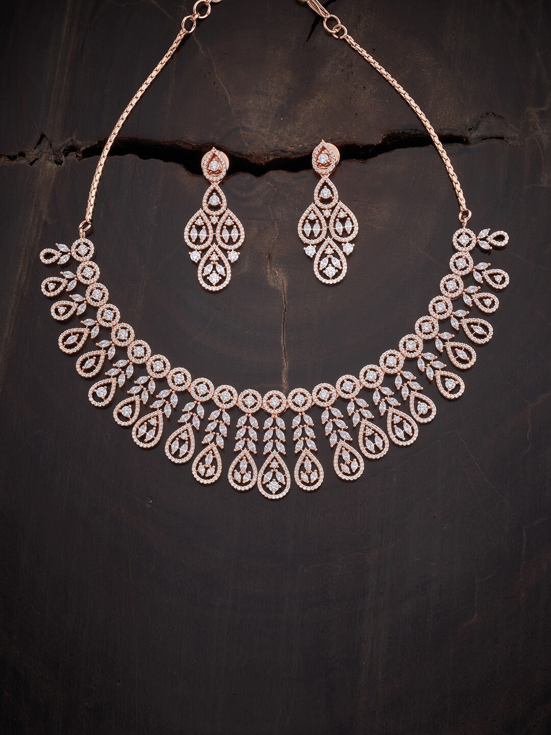 

Kushal's Fashion Jewellery Rose Gold-Plated CZ Stone-Studded Jewellery Set, White