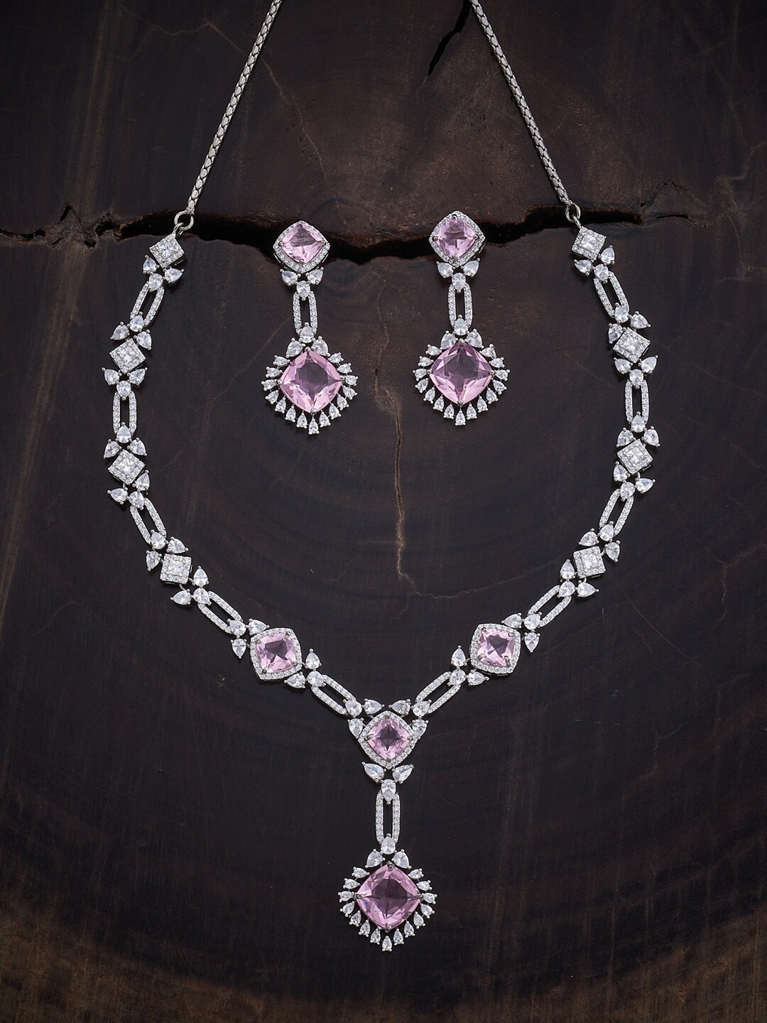 

Kushal's Fashion Jewellery Rhodium-Plated & Cubic Zirconia Stone-Studded Jewellery Set, Lavender