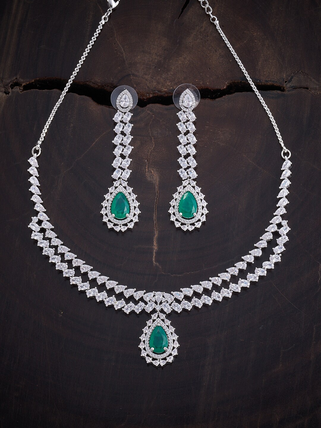

Kushal's Fashion Jewellery Rhodium-Plated CZ-Studded & Jewellery Set, Green