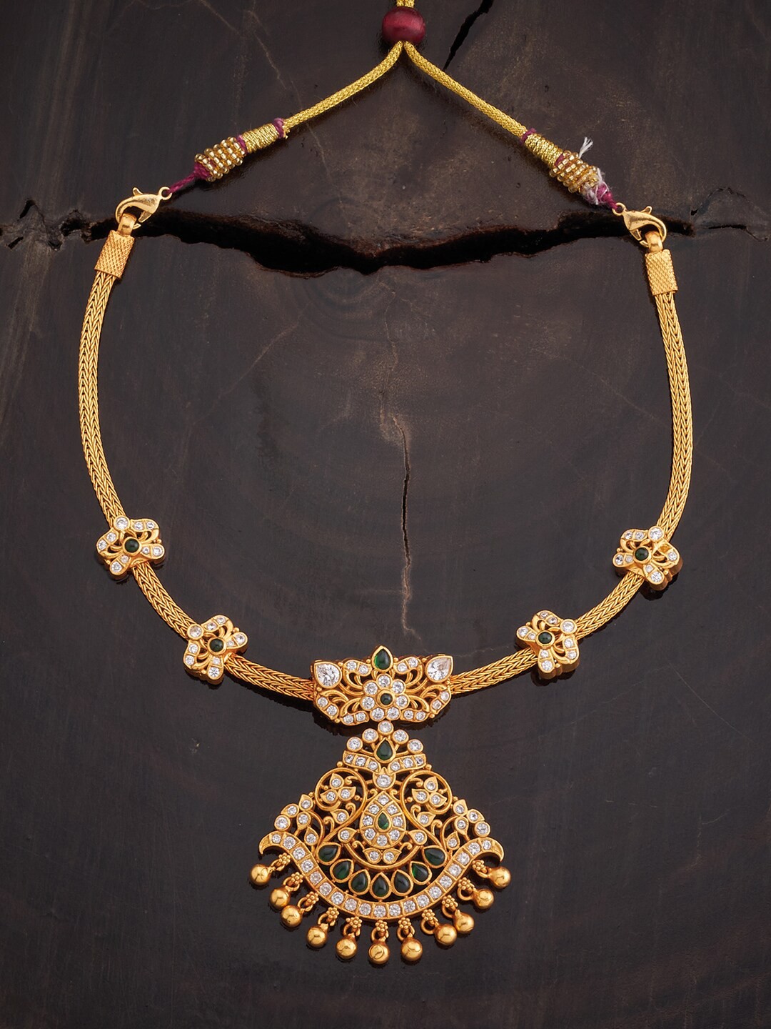 

Kushal's Fashion Jewellery Rhodium-Plated 92.5 Pure Silver Stone Studded Temple Necklace, Green