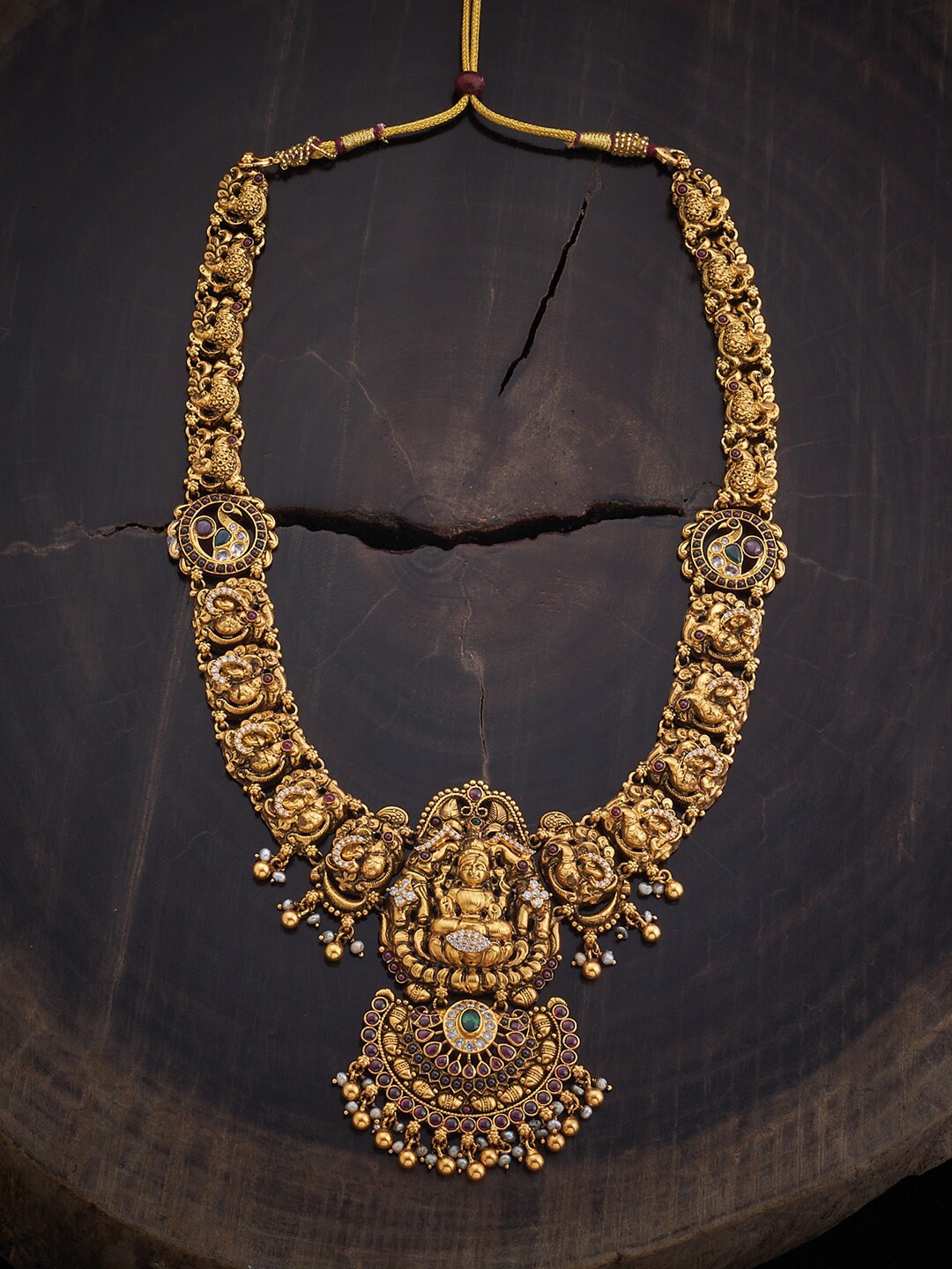 

Kushal's Fashion Jewellery Rhodium-Plated 92.5 Pure Silver Stone Studded Temple Necklace, Green