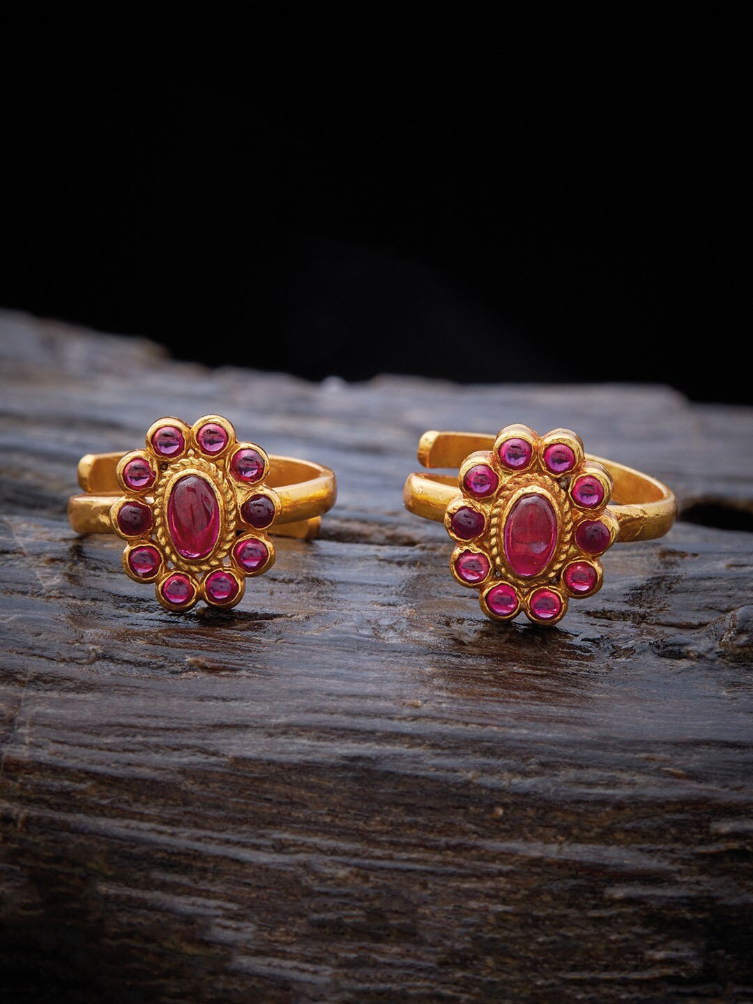 

Kushal's Fashion Jewellery Set Of 2 92.5 Pure Silver Gold-Plated Stones-Studded Toe Ring, Red