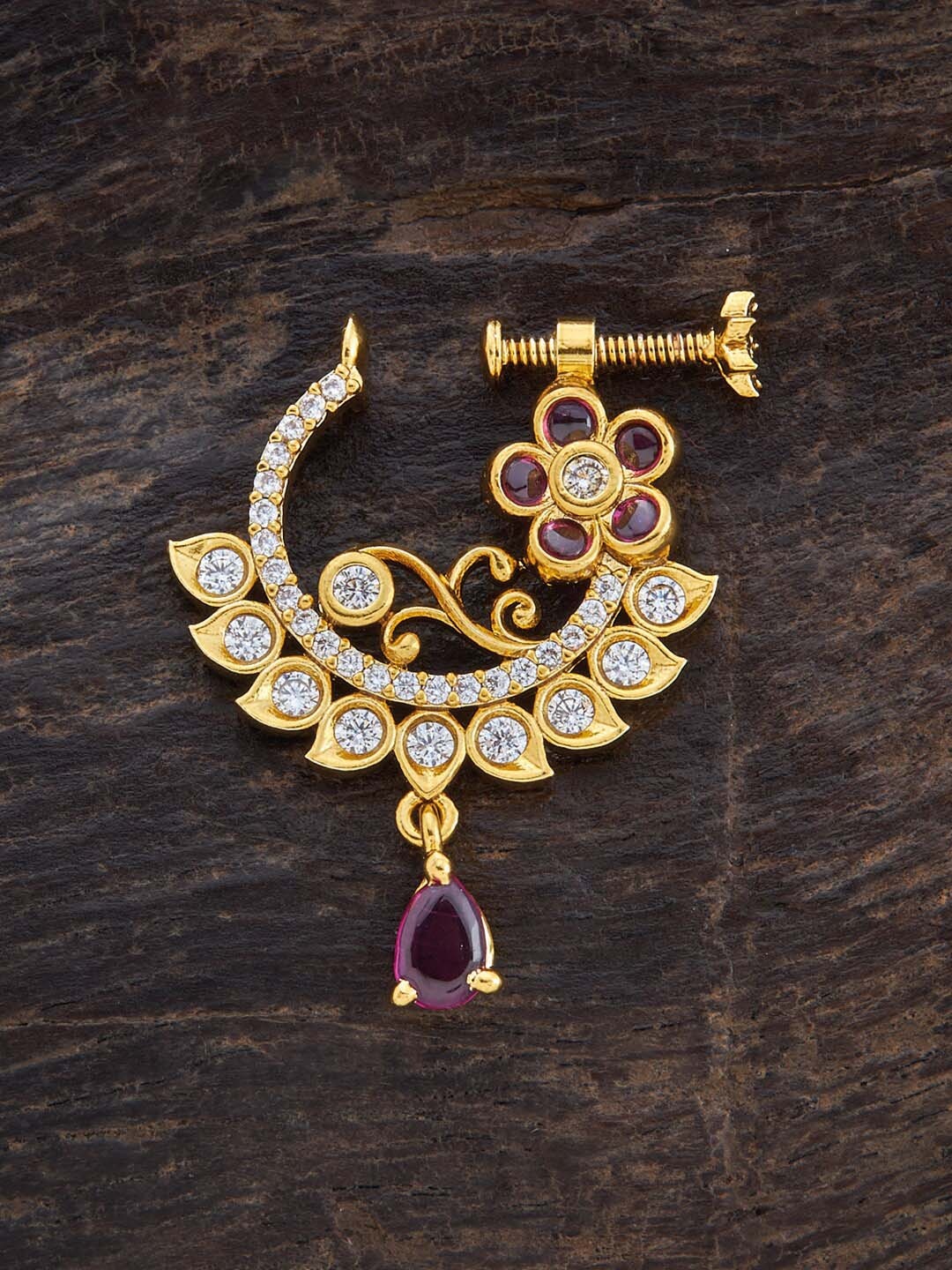 

Kushal's Fashion Jewellery Gold Plated Stone-Studded Screw Antique Stud Nose Pin