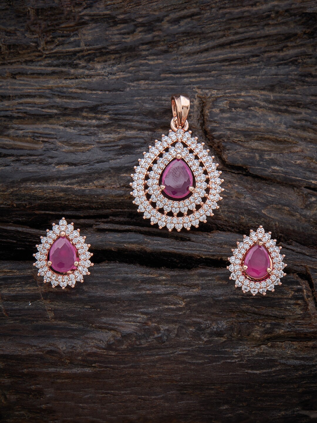 

Kushal's Fashion Jewellery Rose Gold-Plated CZ-Studded & Beaded Jewellery Set, Red