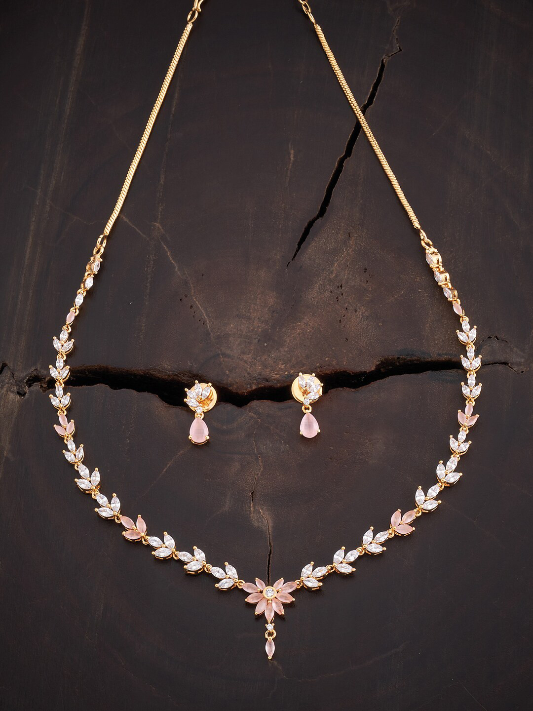 

Kushal's Fashion Jewellery Gold-Plated CZ-Studded Jewellery Set, Pink