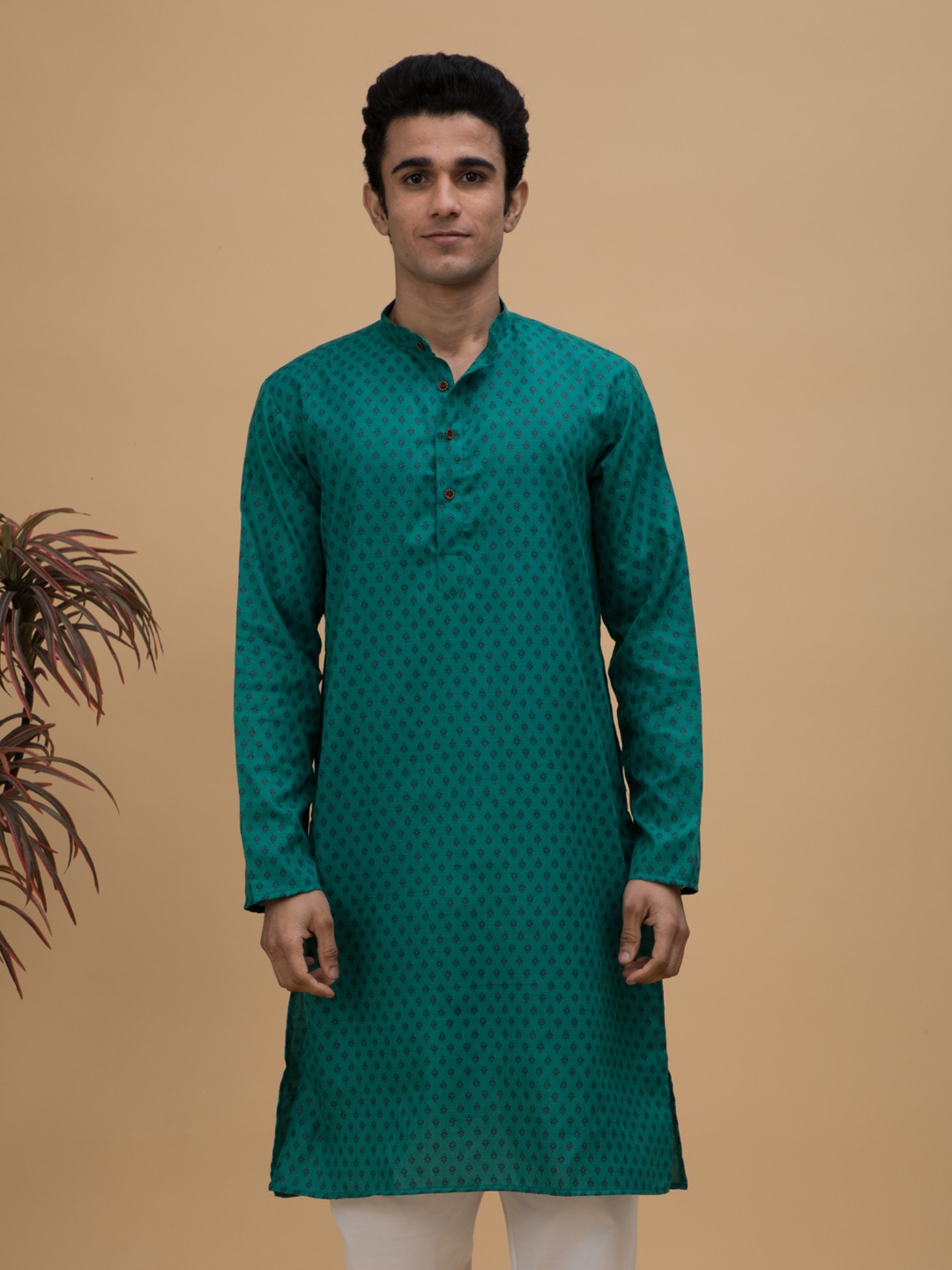 

NEUDIS Men Ethnic Motifs Printed Cotton Kurta, Green