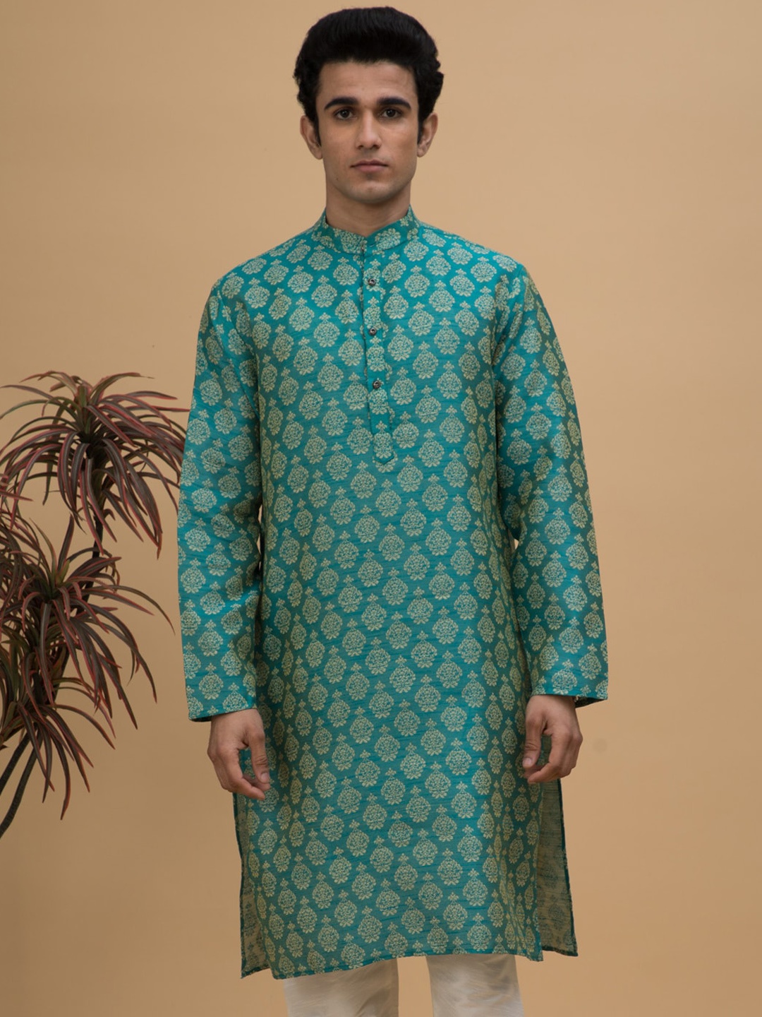 

NEUDIS Men Ethnic Motifs Printed Jacquard Kurta, Teal
