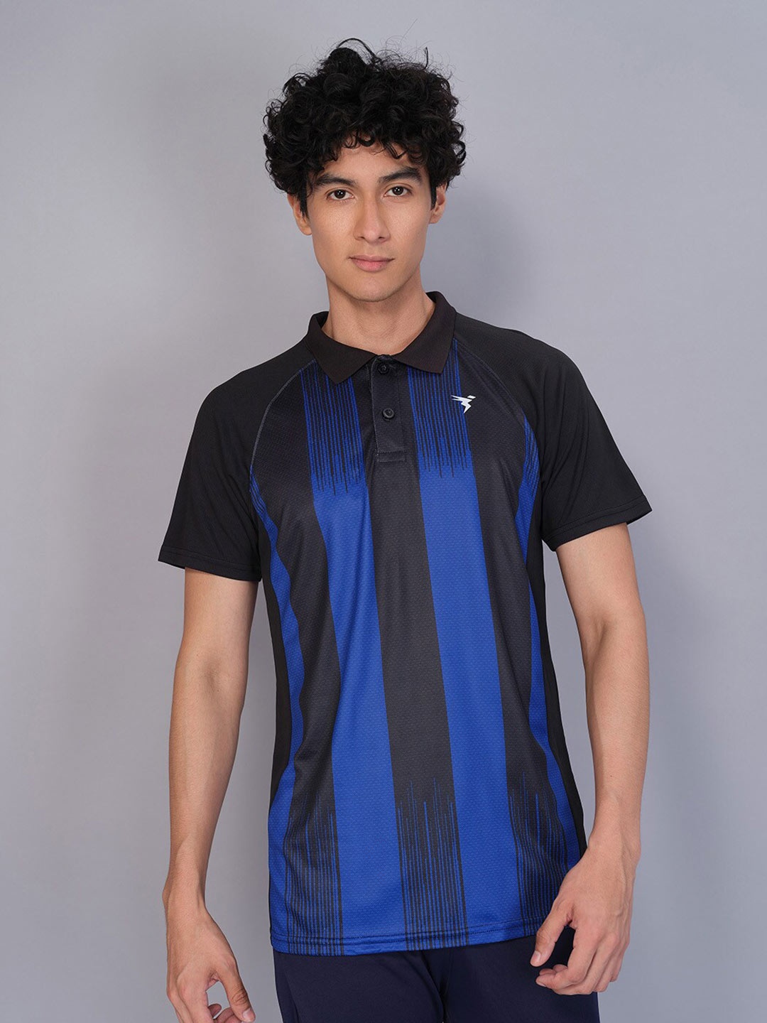 

Technosport Striped Polo Collar Antimicrobial Training T-shirt, Black