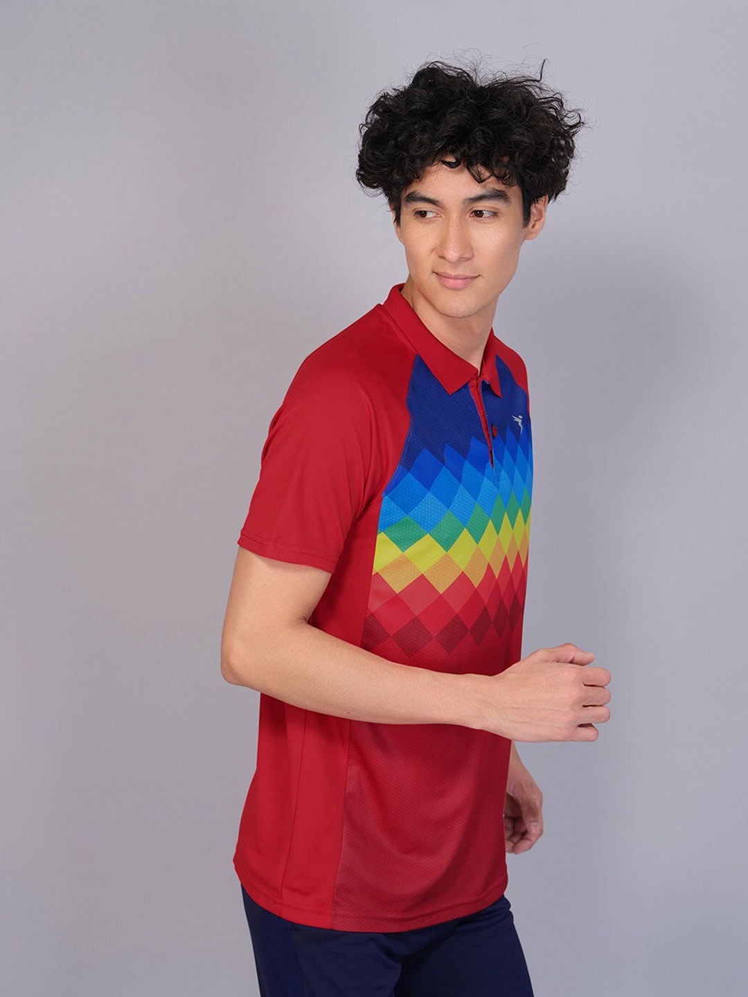 

Technosport Geometric Printed Polo Collar Antimicrobial Training T-shirt, Red