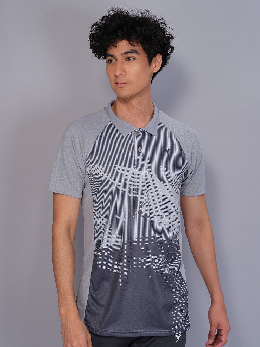 

Technosport Abstract Printed Polo Collar Antimicrobial Training T-shirt, Grey
