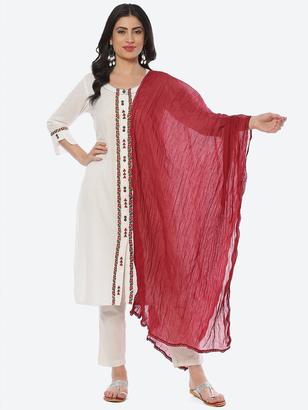 

Biba Woven Design Border Dupatta, Red