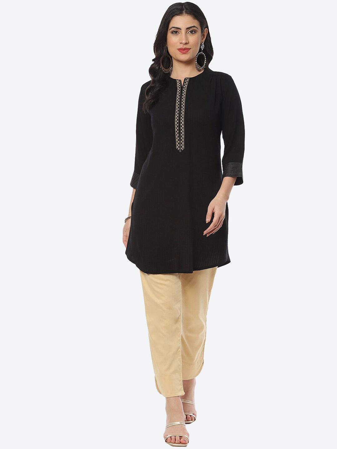 

Biba Women Round Neck Yoke Design Kurta, Black