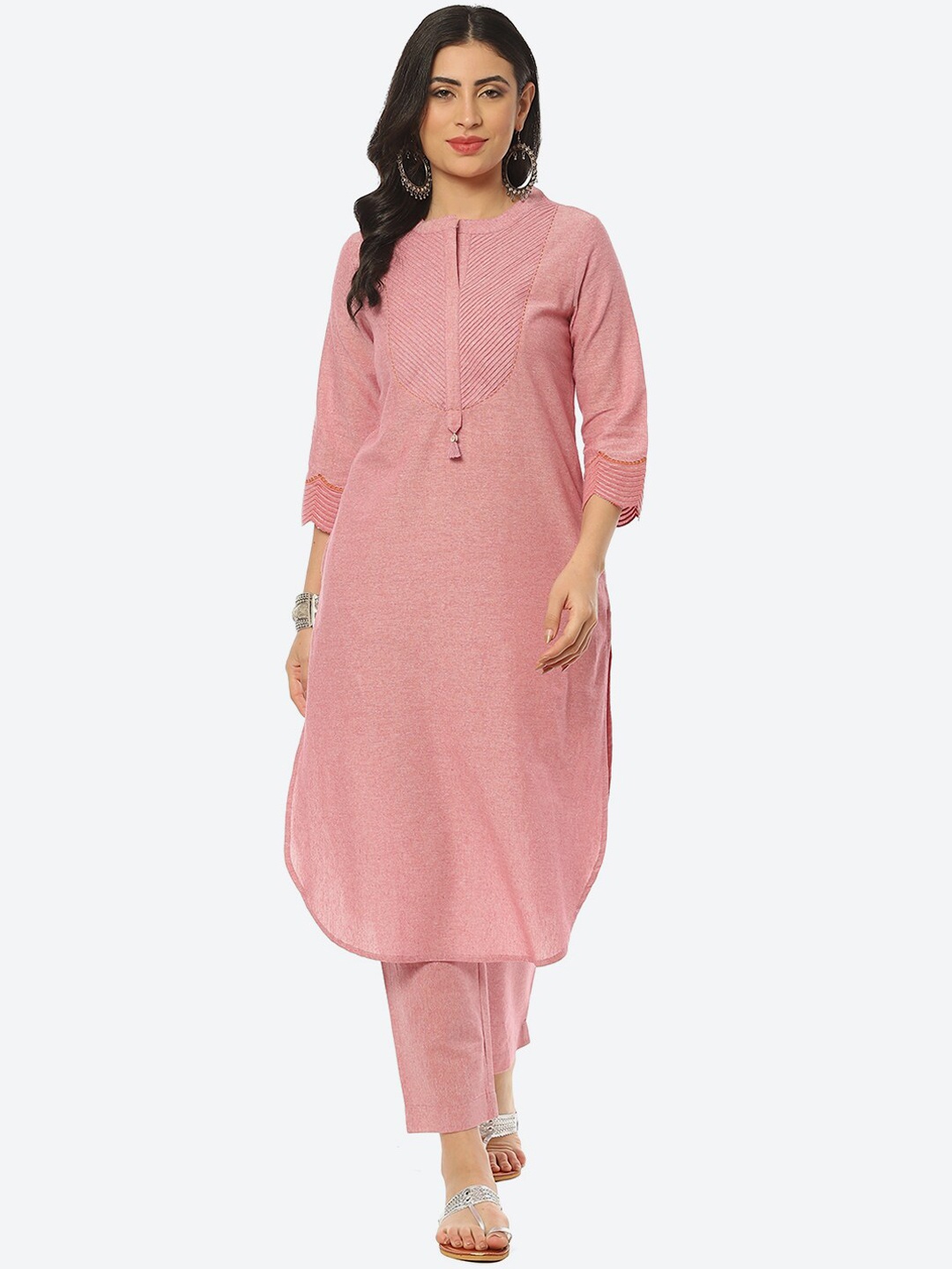 

Biba Women Self Design Kurta with Trousers, Pink
