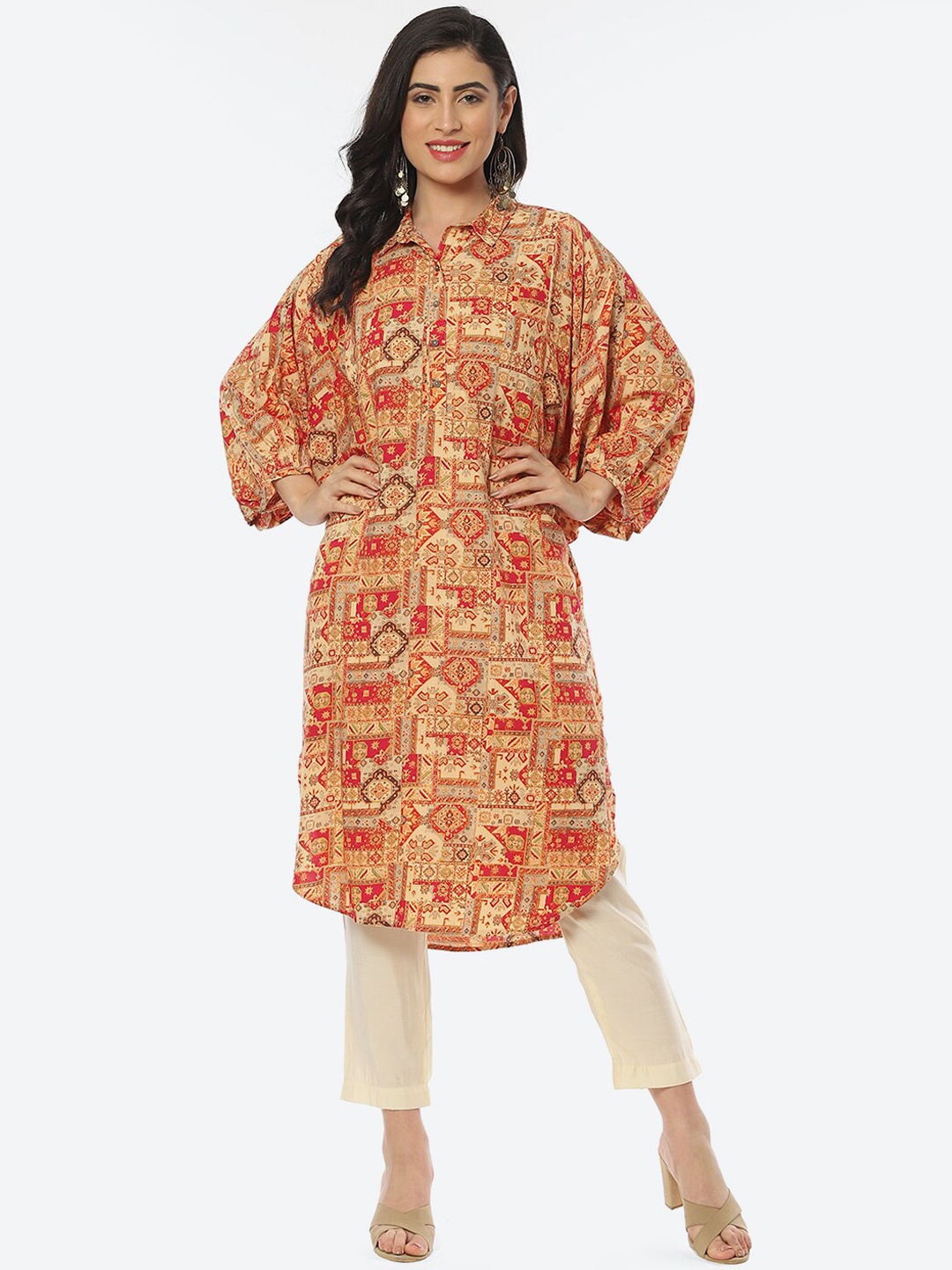 

Biba Ethnic Motifs Printed Kurta, Beige