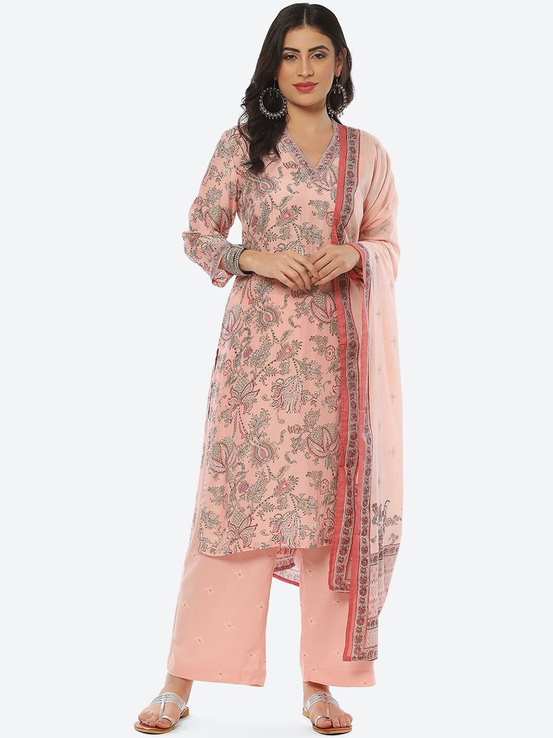 

Biba Women Floral Printed Kurta With Palazzos & Dupatta, Pink