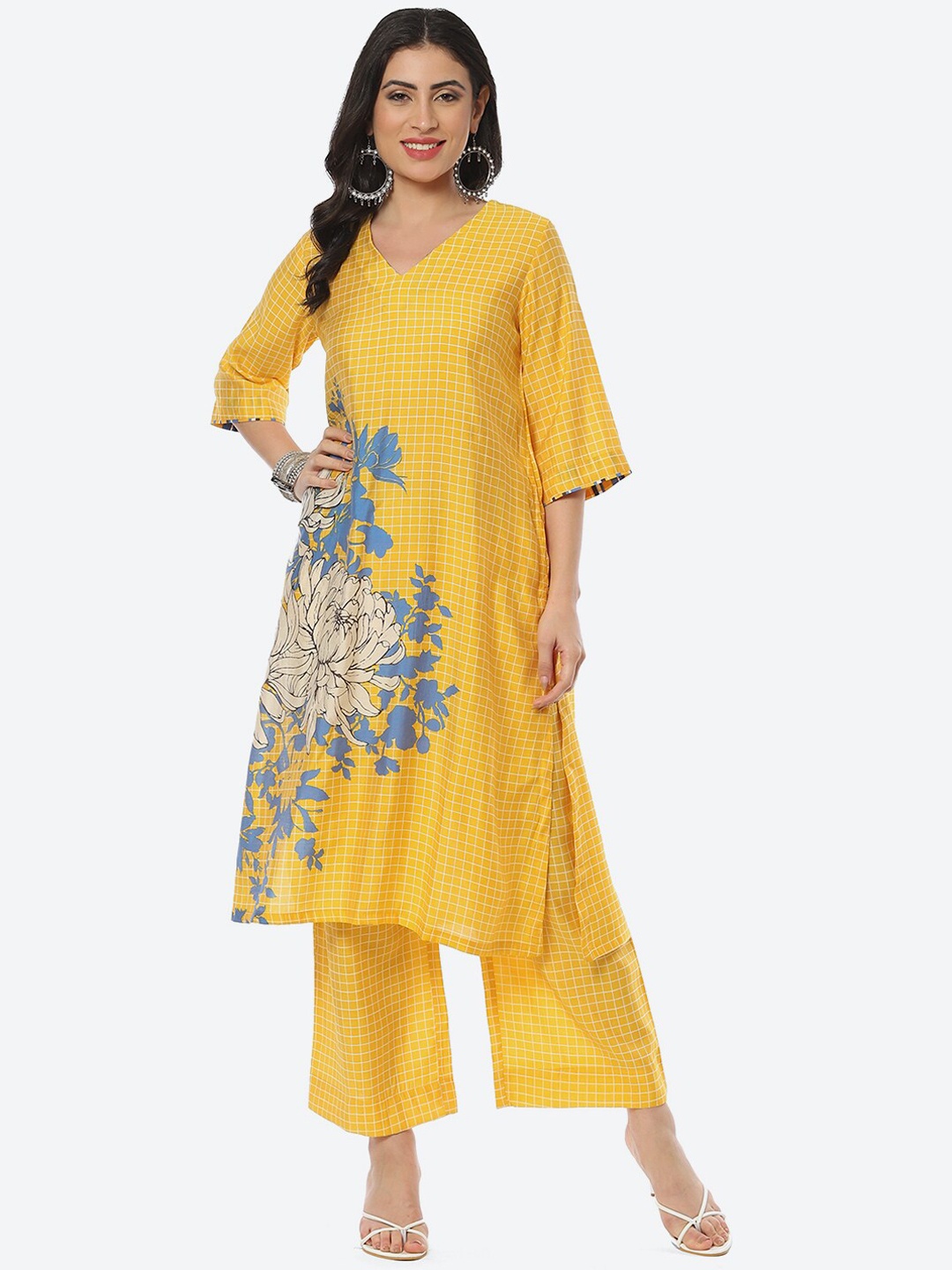 

Biba Women V-Neck Floral Printed Kurta with Palazzos, Yellow