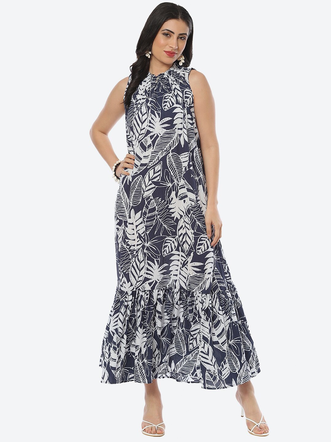 

Biba Tropical Printed Maxi Dress, Navy blue