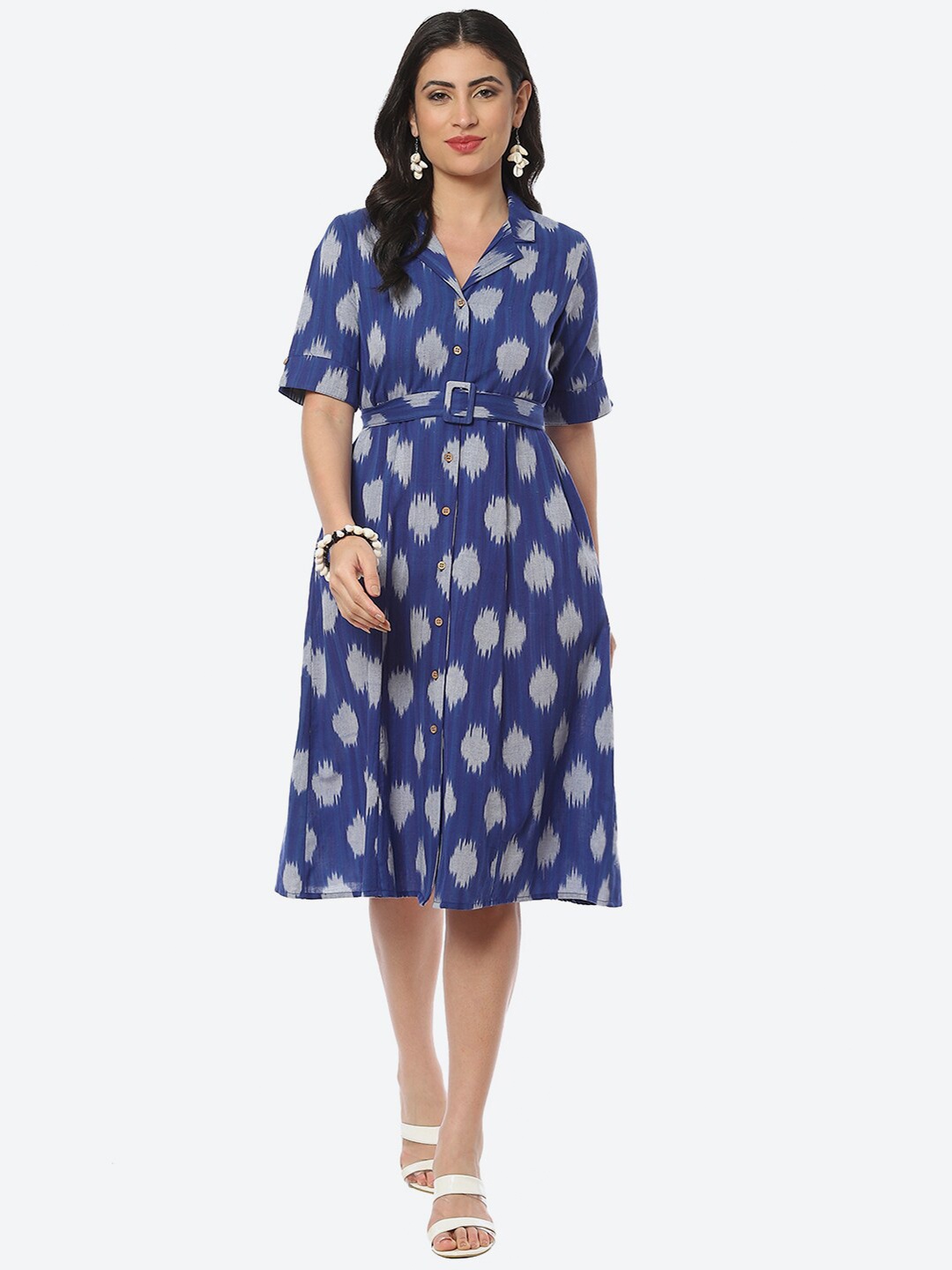 

Biba Printed Cotton Shirt Style Dress, Blue