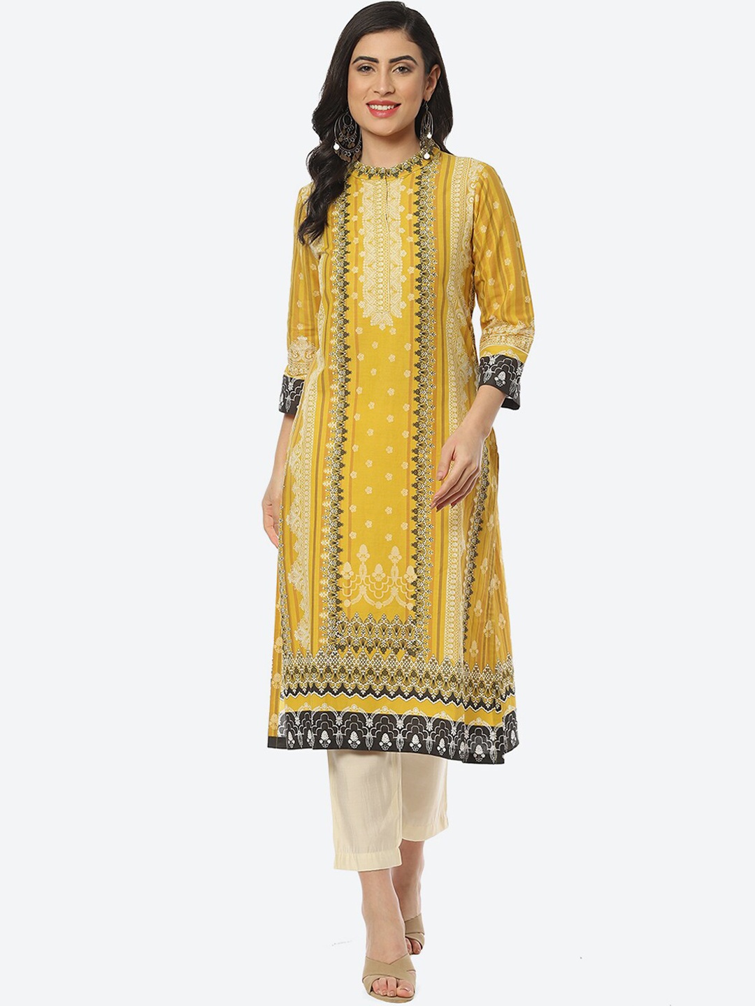 

Biba Women Ethnic Motif Printed Cotton Kurta, Yellow
