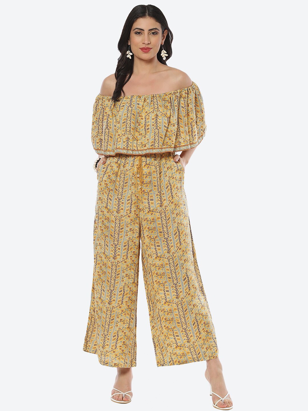

Biba Off-Shoulder Printed Basic Jumpsuit, Yellow