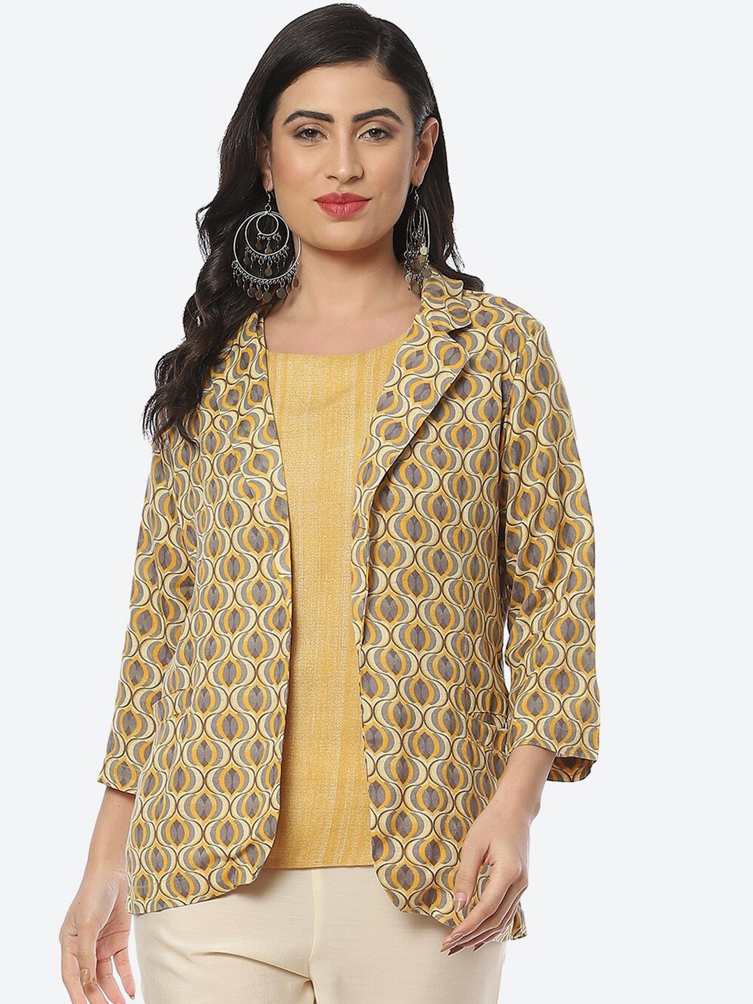 

Biba Women Floral Open Front Jacket, Yellow
