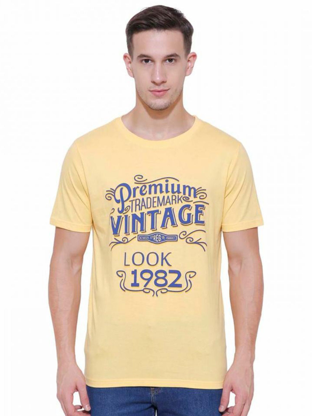 

DYCA Men Typography Printed Cotton T-shirt, Yellow