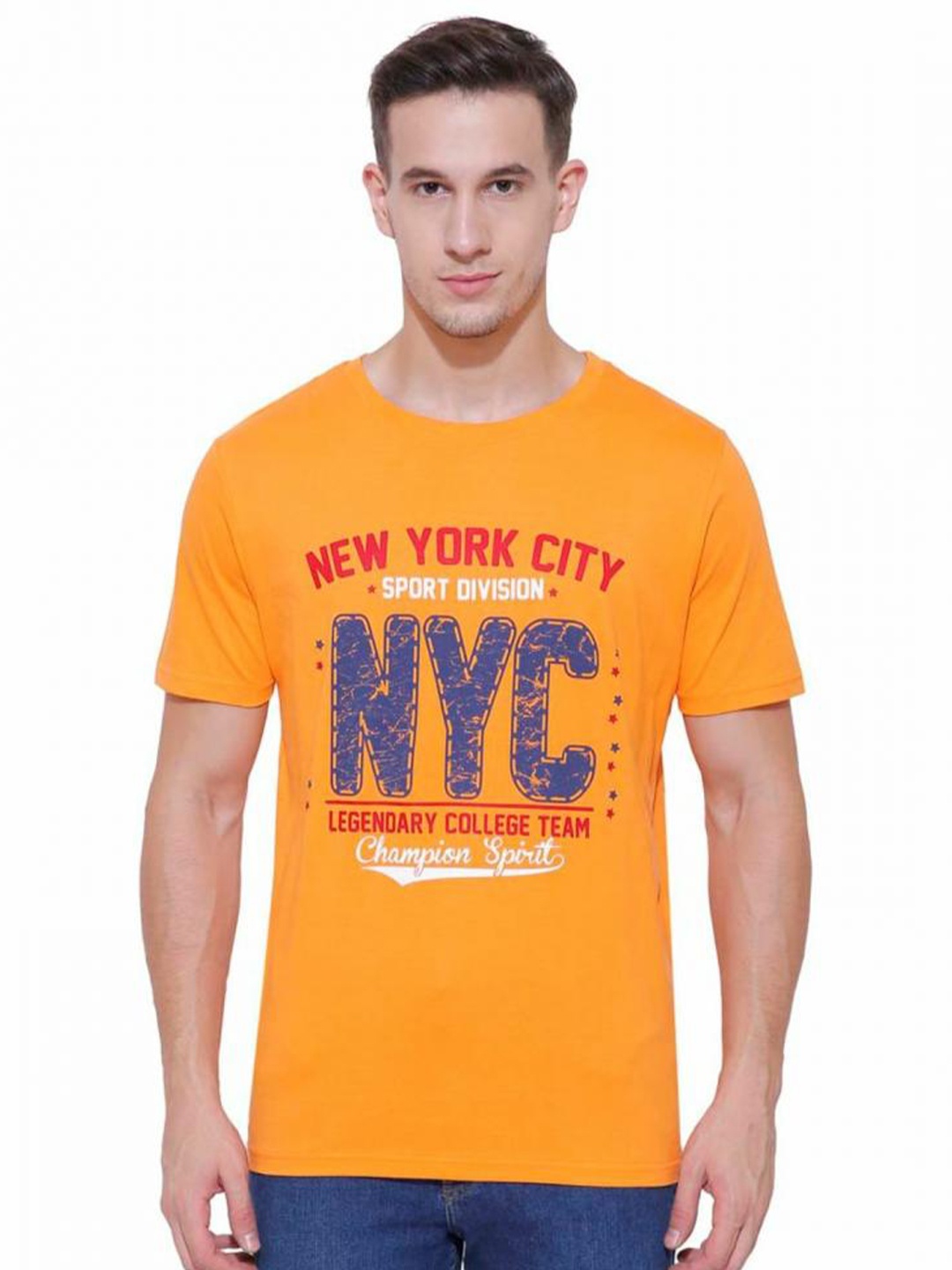 

DYCA Men Typography Printed Cotton T-shirt, Orange