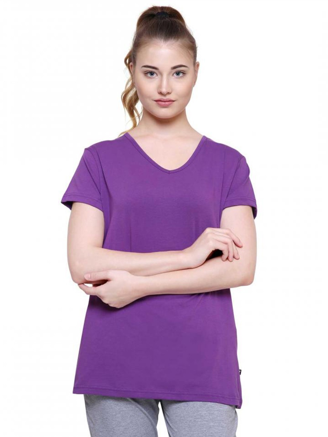 

PROTEENS Women V-Neck Cotton T-shirt, Violet