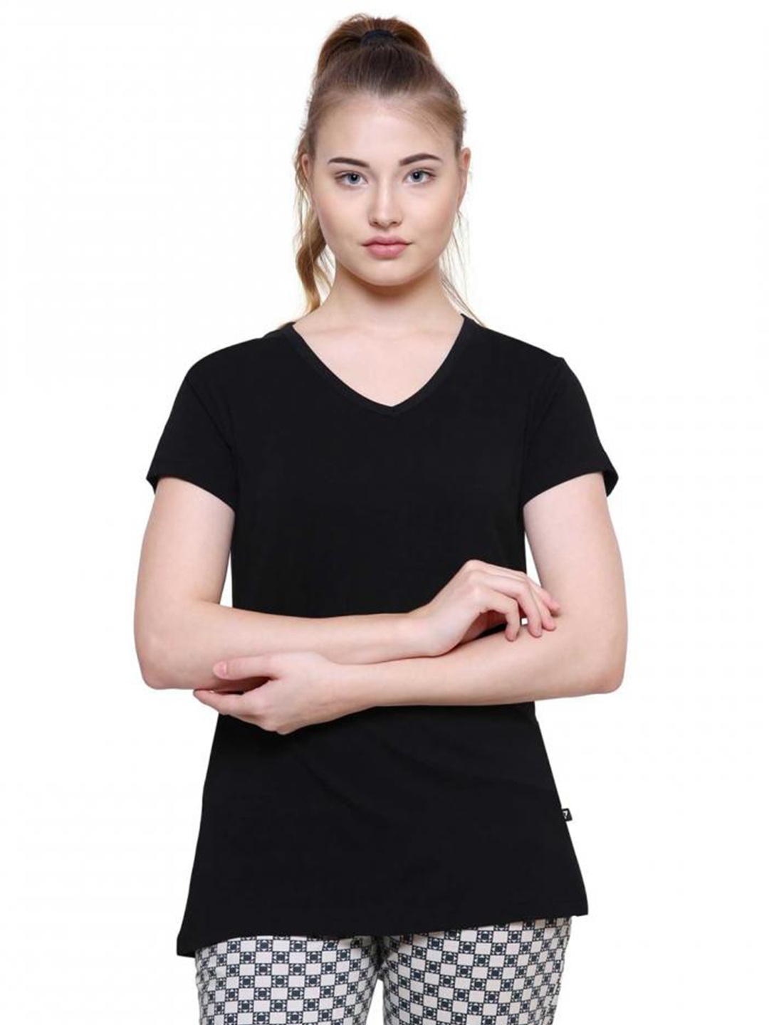 

PROTEENS Women V-Neck Cotton T-shirt, Black