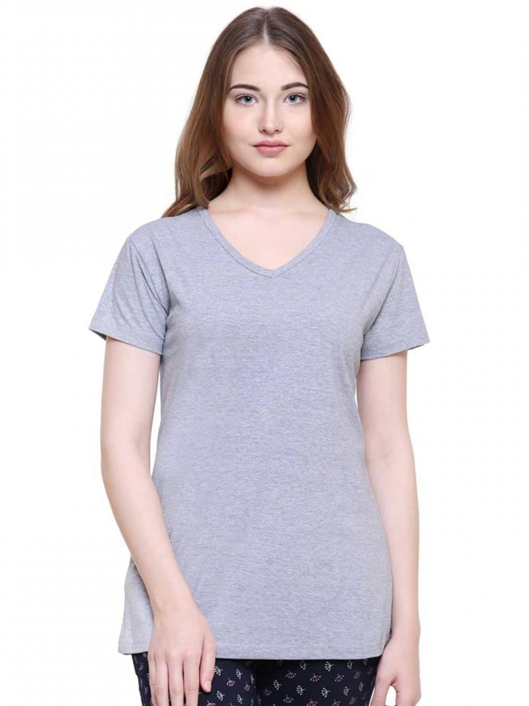 

PROTEENS Women V-Neck Cotton T-shirt, Grey