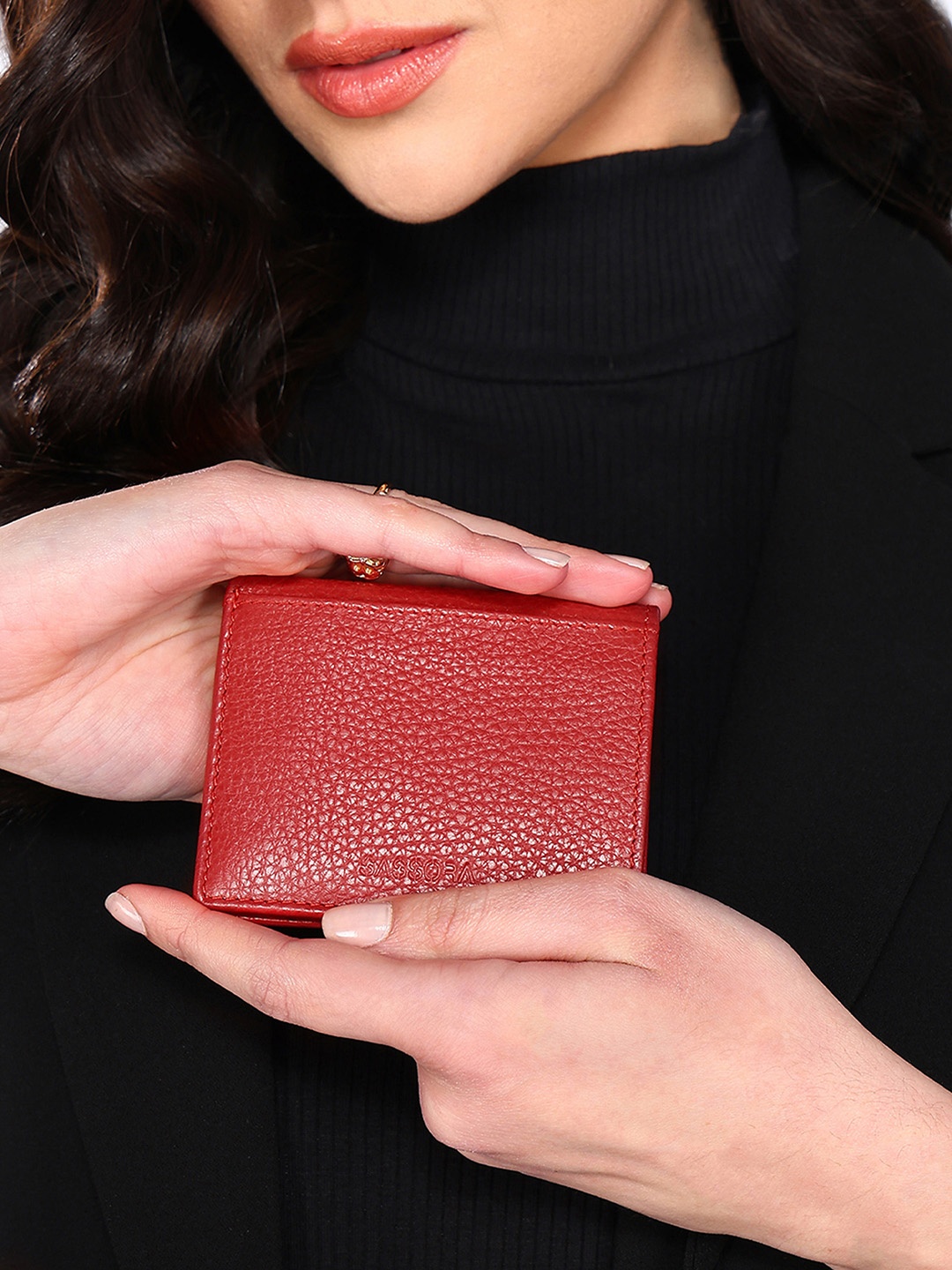 

Sassora Women Textured Leather Card Holder, Red