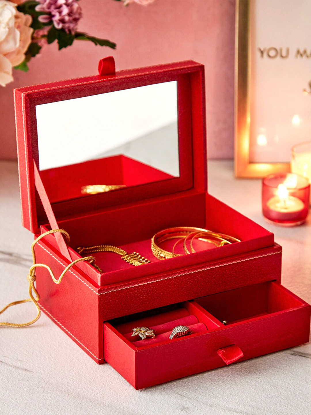 

Home Centre Red Love Forever Wooden Jewellery Box With Drawer