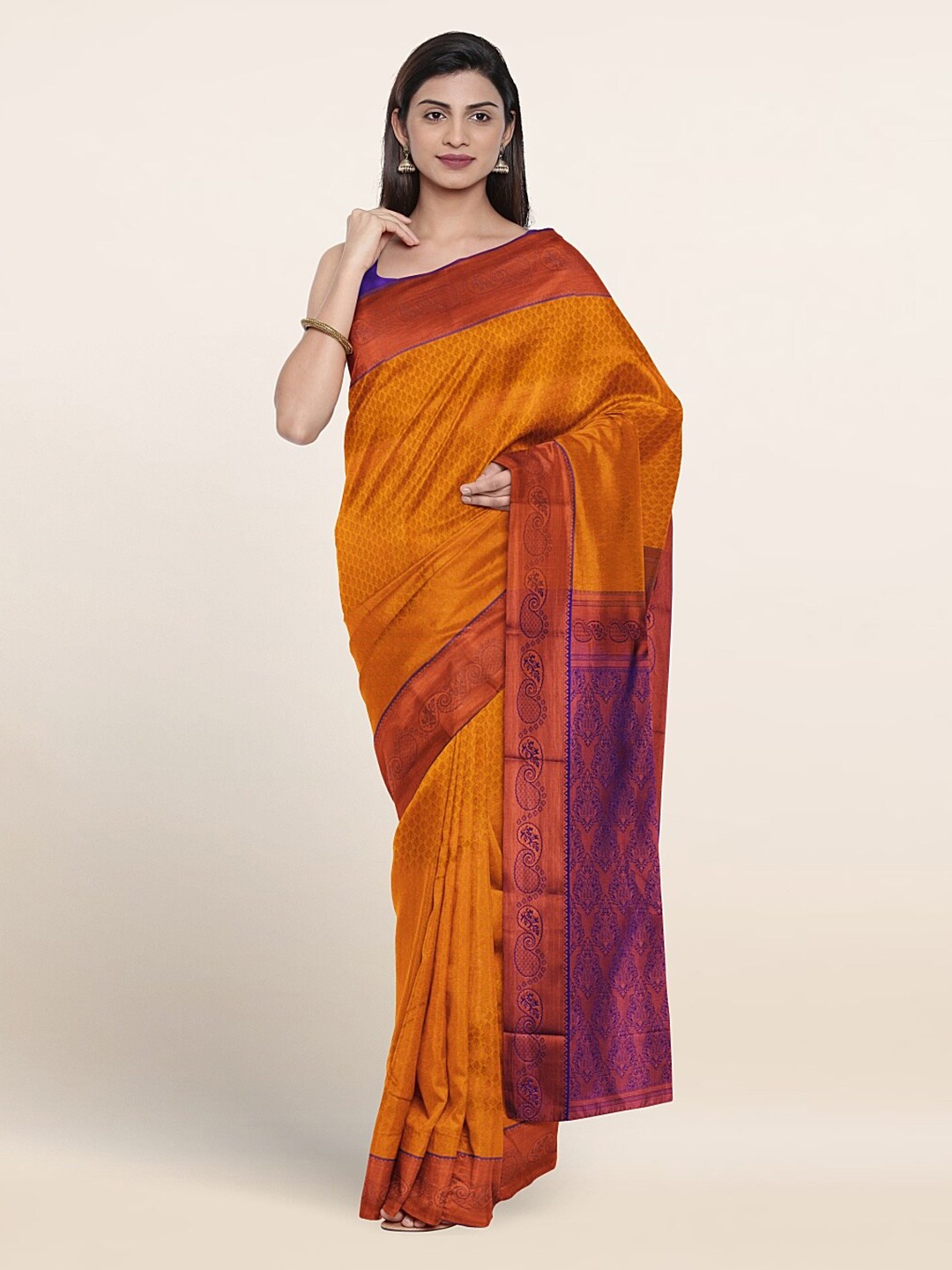 

Pothys Ethnic Motif Woven Design Zari Border Saree, Yellow