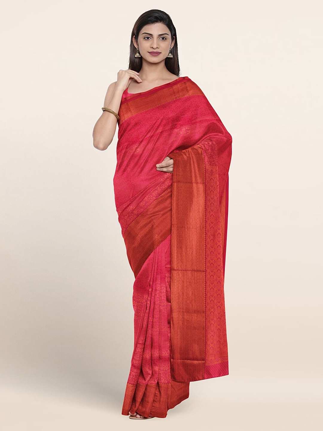 

Pothys Ethnic Motif Woven Design Zari Border Saree, Pink