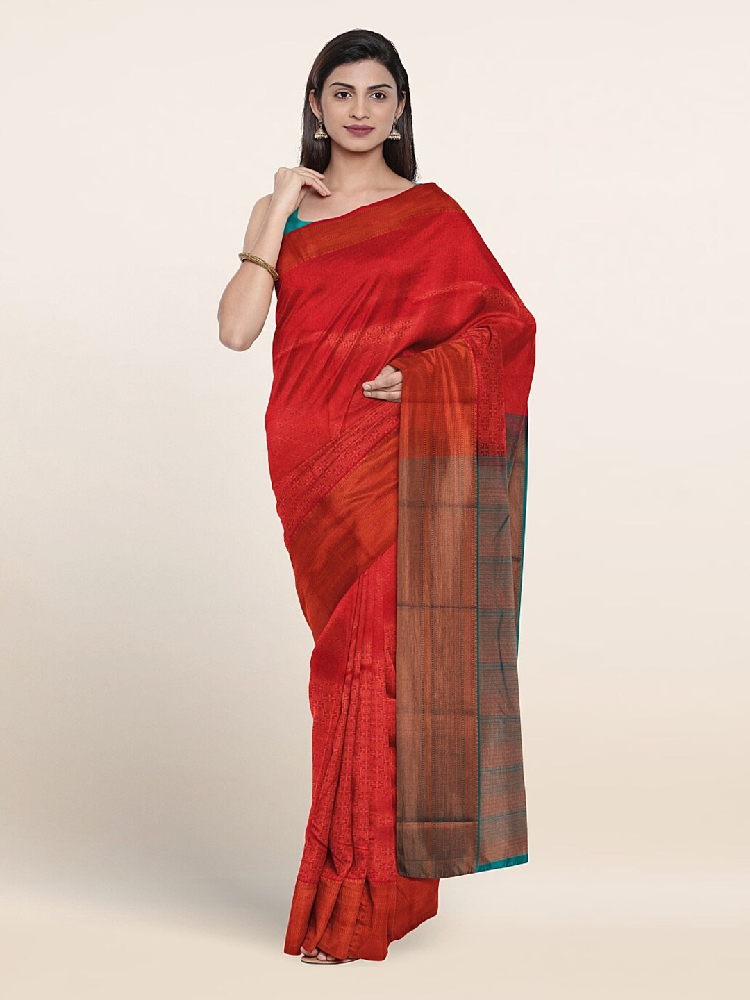 

Pothys Ethnic Motif Woven Design Zari Border Saree, Pink