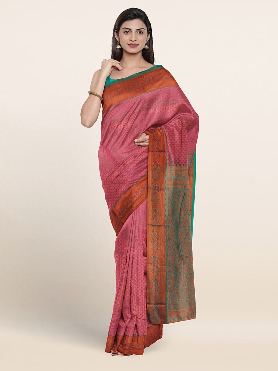 

Pothys Ethnic Motif Woven Design Zari Border Saree, Pink