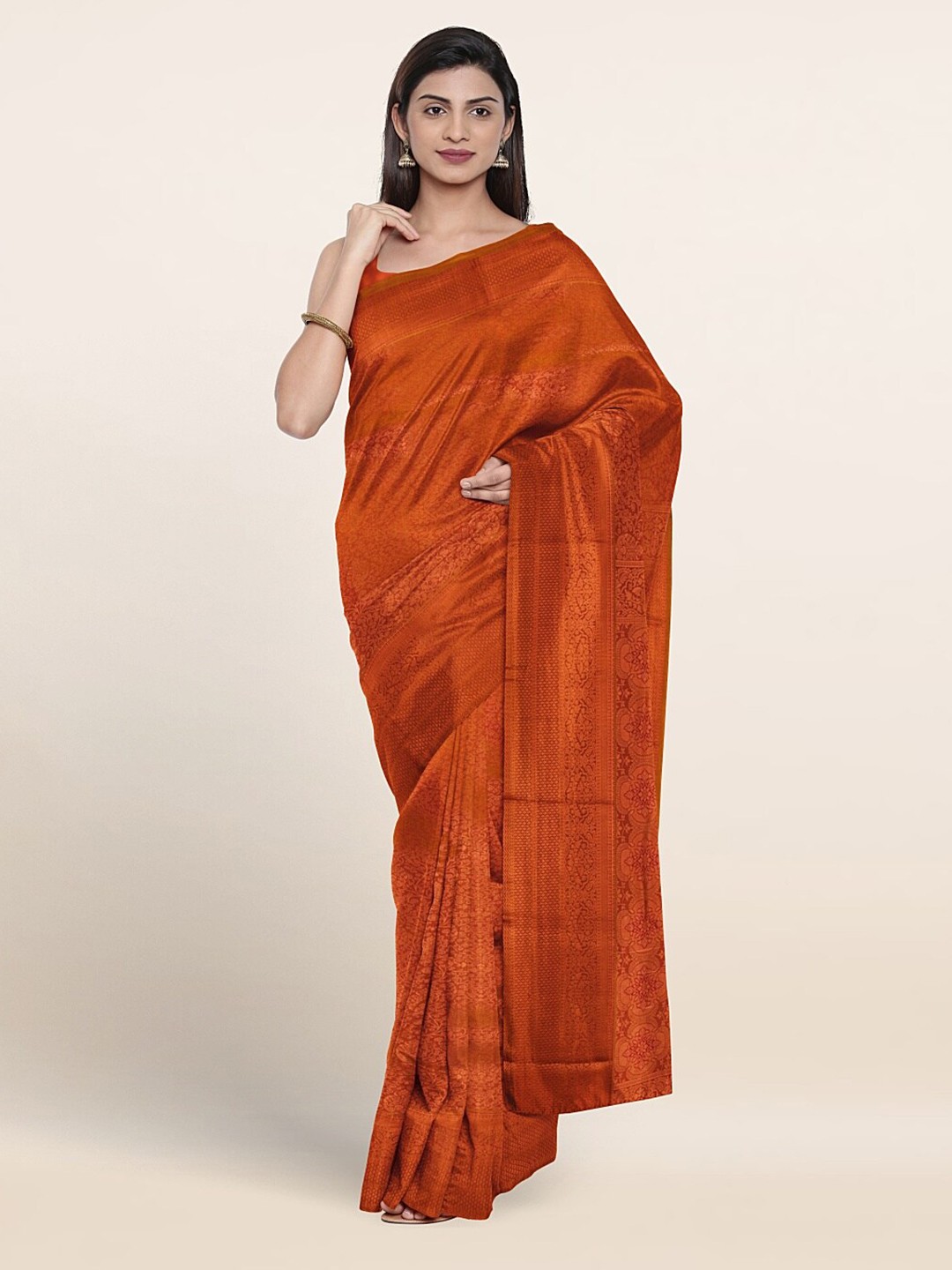 

Pothys Ethnic Motif Woven Design Zari Border Saree, Copper